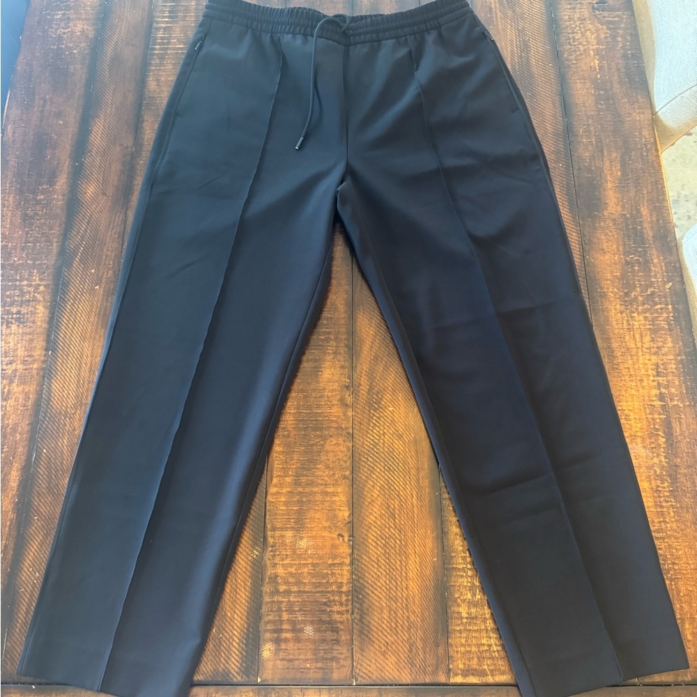 Athleta Black Stretch Drawstring Trousers with Pressed Crease